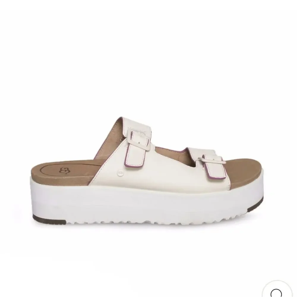 UGG Hanneli Leather Slide Platform Sandals - White Adjustable Straps - SZ 11